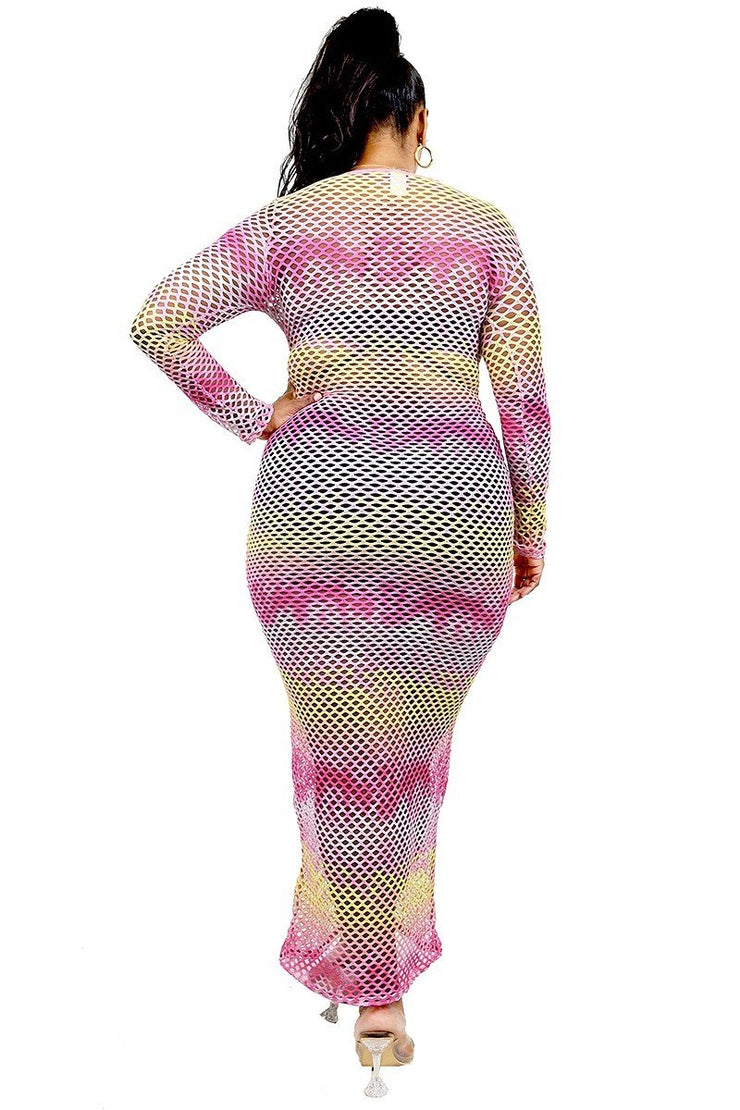 Gradient Fishnet Overlay Dress
