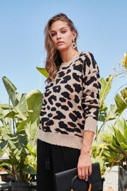 Frayed Leopard Print Sweater