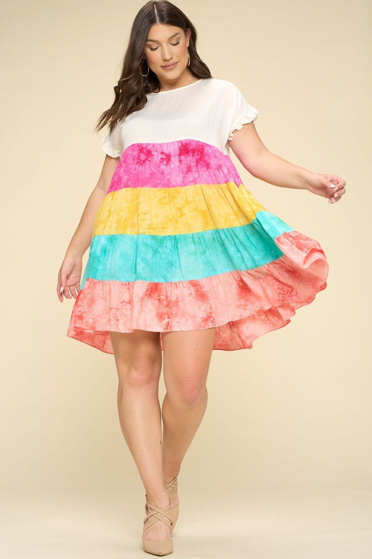 Multi Color Tie-dye Tiered Mini Dress