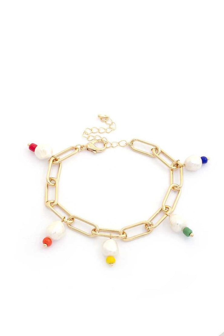 Colorful Bead Oval Link Bracelet