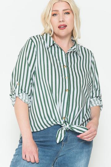 Multi Stripe Side Slit Cotton Shirt