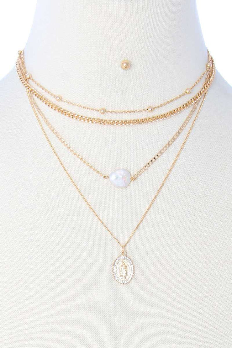 Pearl Pendant Necklace Earring Set