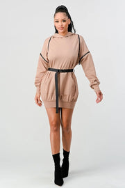 Double Zipper Sleeve Hooded Mini Dress