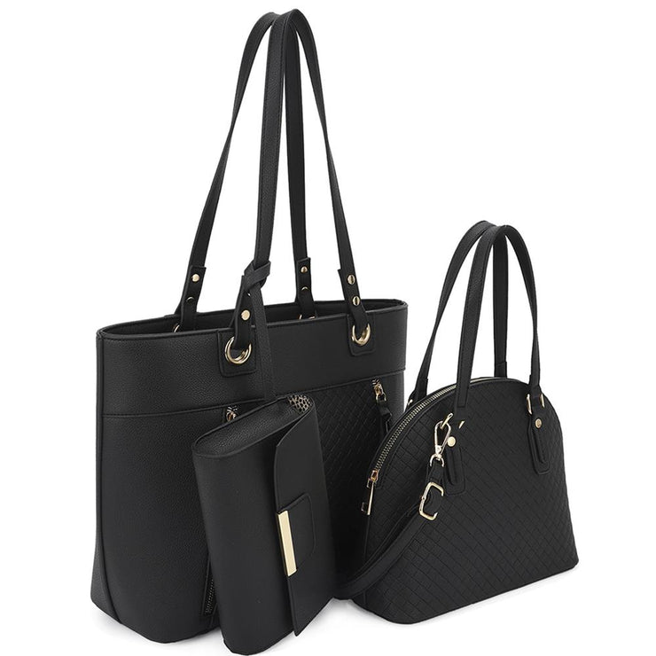 Smooth Texture Pattern Tote Bag With Handle Bag And Clutch Set